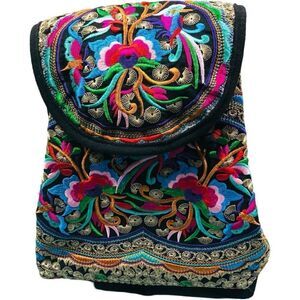 Ethnic Embroidered Boho Floral Petite Backpack